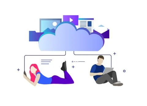 Computer device data cloud storage security flat design vector illustration Illustrazione stock