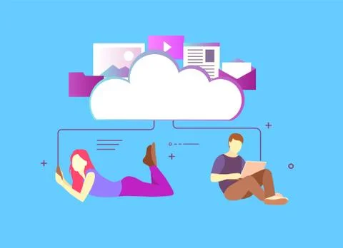 Computer device data cloud storage security flat design vector illustration Stock Illustration