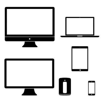 Computer &amp; Device Icons Black &amp; White Vector Silhouettes 스톡 일러스트