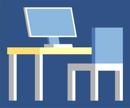 Computer Device with Screen on Table Workplace Stock Illustration
