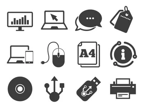 Computer devices icons. Printer, laptop signs. Vector Stock Illustration