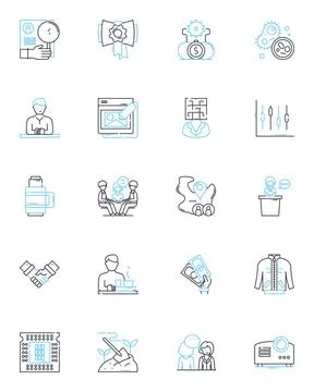 Computer Devices linear icons set. Processor, Motherboard, Graphics, Display Stock Illustration