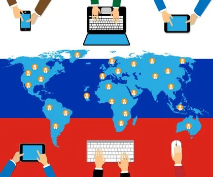 Computer Devices With Russia Map Hacking 3d Illustration Illustrazione stock