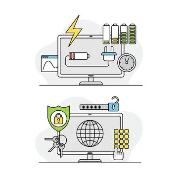 Computer diagnostics and repair, maintenance and technical support related Stock Illustration