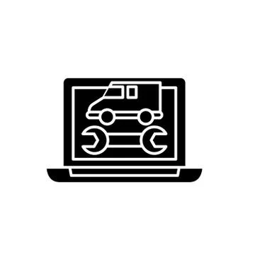 Computer diagnostics black icon, vector sign on isolated background. Computer Stock Illustration