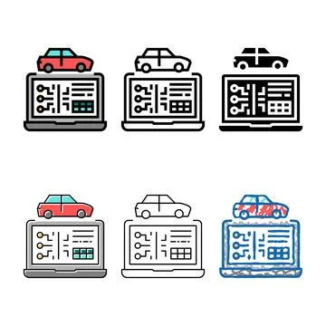Computer diagnostics color icon vector set isolated Stock Illustration