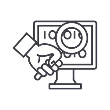 Computer diagnostics concept vector thin line icon, symbol, sign, illustration Stock Illustration