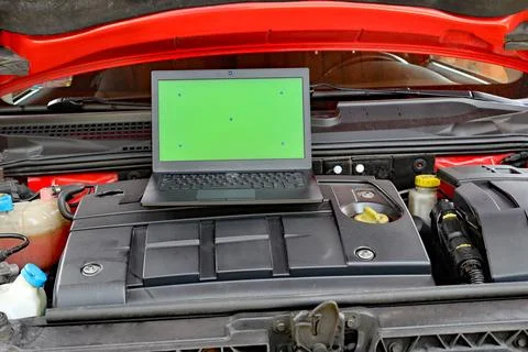 Computer diagnostics of the engine in the car Stock Photos