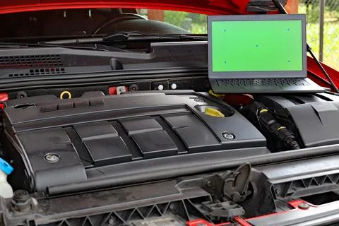 Computer diagnostics of the engine in the car Stock Photos