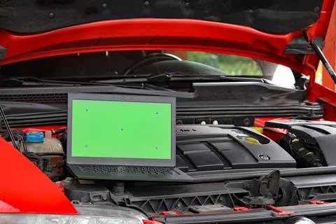 Computer diagnostics of the engine in the car Stock Photos