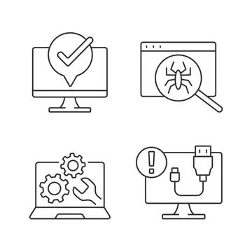 Computer diagnostics linear icons set Stock Illustration