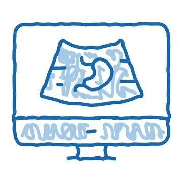Computer diagnostics of stomach doodle icon hand drawn illustration イラスト素材