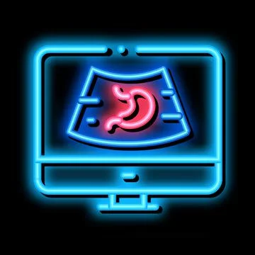 Computer diagnostics of stomach neon glow icon illustration Stock Illustration