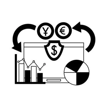 Computer diagram chart currency coins foreign exchange 스톡 일러스트