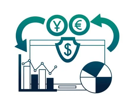 Computer diagram chart currency coins foreign exchange Stock Illustration