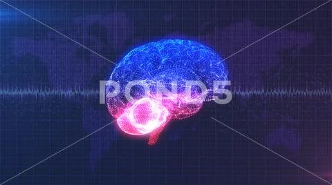 Computer digital brain with brainwave Stock Illustration