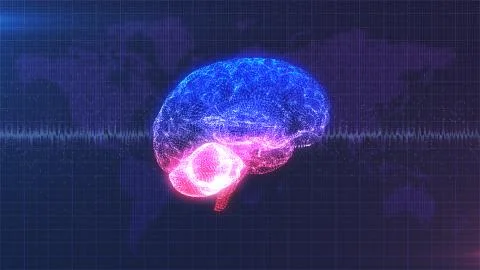 Computer digital brain with brainwave Illustrazione stock