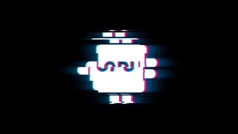 Computer Digital CPU Symbol on Glitch Retro Vintage Animation. Stock Footage 116053478