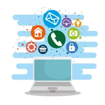 Computer with digital social media connection Illustrazione stock