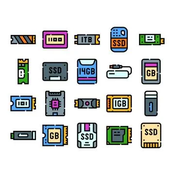 Computer digital storage devices data memory collection Stock Illustration