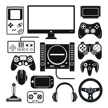 Computer, digital video online game console, game tools vector s Stock Illustration