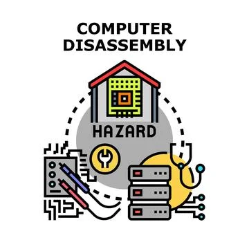 Computer disassembly hazard and electronic repair concept Stock Illustration