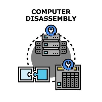Computer disassembly process in data center environment Stock Illustration