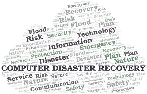 Computer Disaster Recovery typography vector word cloud. Illustrazione stock