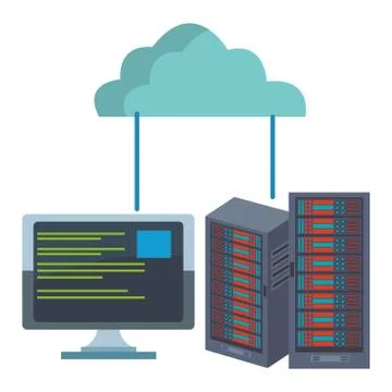 Computer with disks and cloud 스톡 일러스트