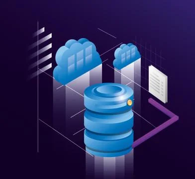 Computer disks with data center icons Stock Illustration
