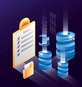 Computer disks with data center icons Stock Illustration