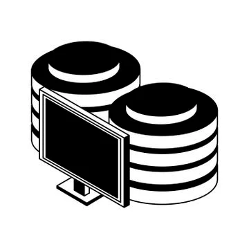 Computer with disks isometric in black and white Illustrazione stock