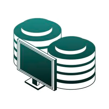 Computer with disks isometric blue lines Illustrazione stock