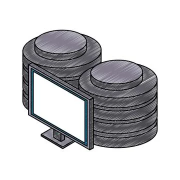Computer with disks isometric scribble 스톡 일러스트