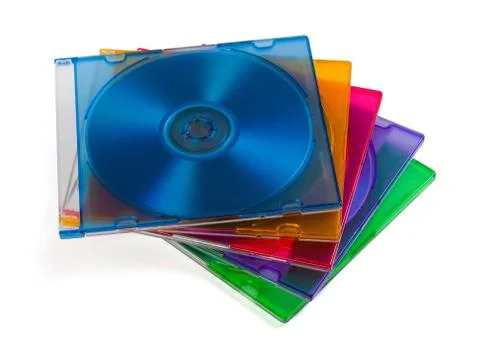 Computer disks in multiciolored boxes Stockfoto's