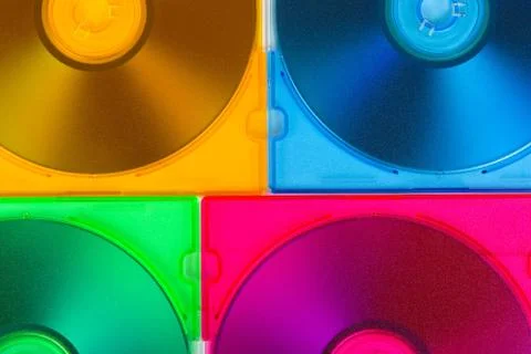 Computer disks in multiciolored boxes Stockfoto's