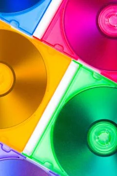 Computer disks in multiciolored boxes Stockfoto's