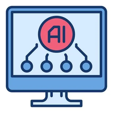 Computer Display with AI sign vector Artificial Intelligence Online Technol.. Illustrazione stock