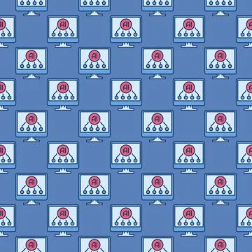 Computer Display with AI sign vector Artificial Intelligence Online Technol.. Stock Illustration