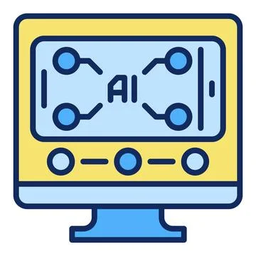 Computer Display with AI Smartphone vector Artificial Intelligence colored .. Stock Illustration