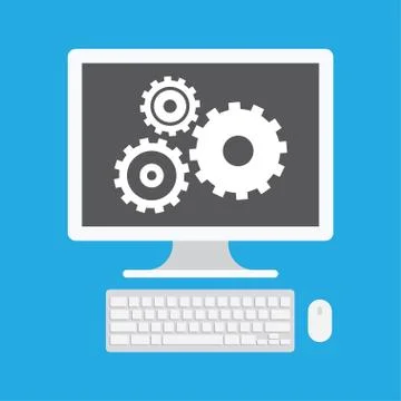 Computer Display and Gear Icon 库存插图