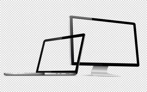 Computer display and laptop with transparent screen isolated on transparent b Ilustración de archivo