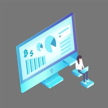 Computer Display and Woman Vector Illustration イラスト素材