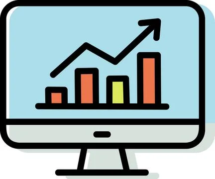 Computer display bar chart statistics icon Stock Illustration