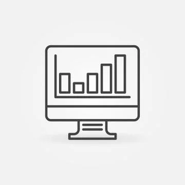 Computer Display with Bar Chart vector linear icon Illustrazione stock