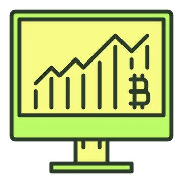 Computer Display with Bitcoin Graph vector Crypto colored icon or sign Illustrazione stock
