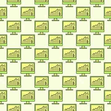 Computer Display with Bitcoin Graph vector Crypto colored seamless pattern イラスト素材