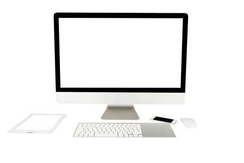 Computer display with blank screen and wireless keyboard Stock Photos