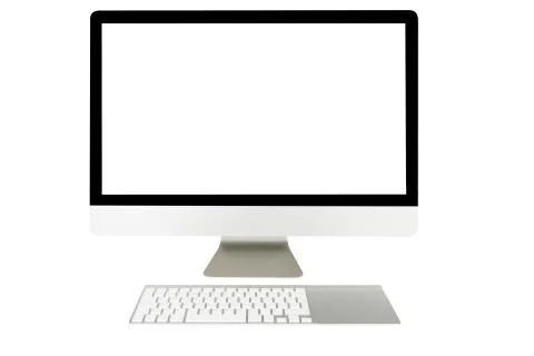 Computer display with blank screen and wireless keyboard Foto stock