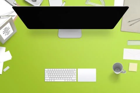 Computer display with blank screen for mockup surrounded with office statione Stock Photos